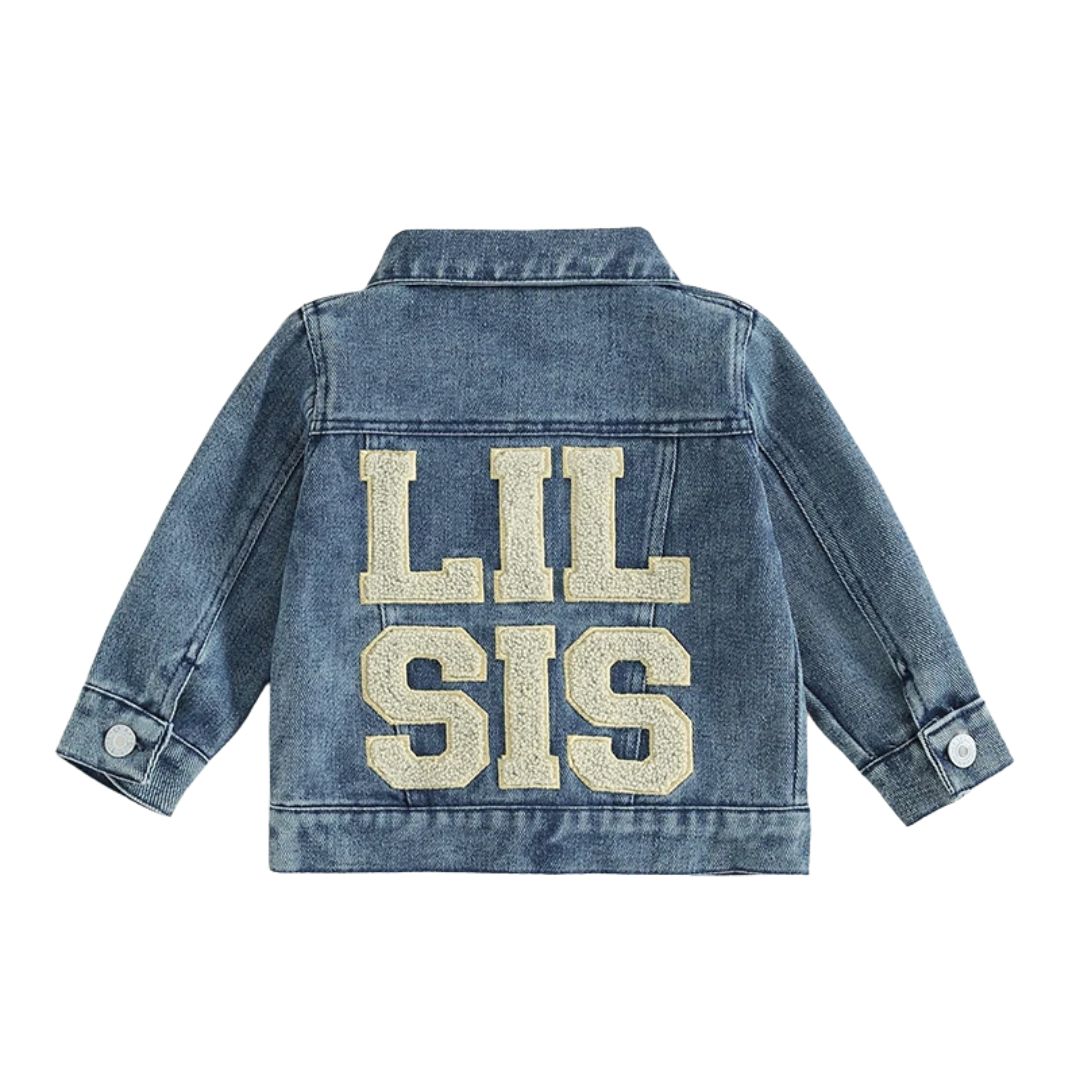 Lil Sis denim jacket for baby sister - matching sibling jackets available