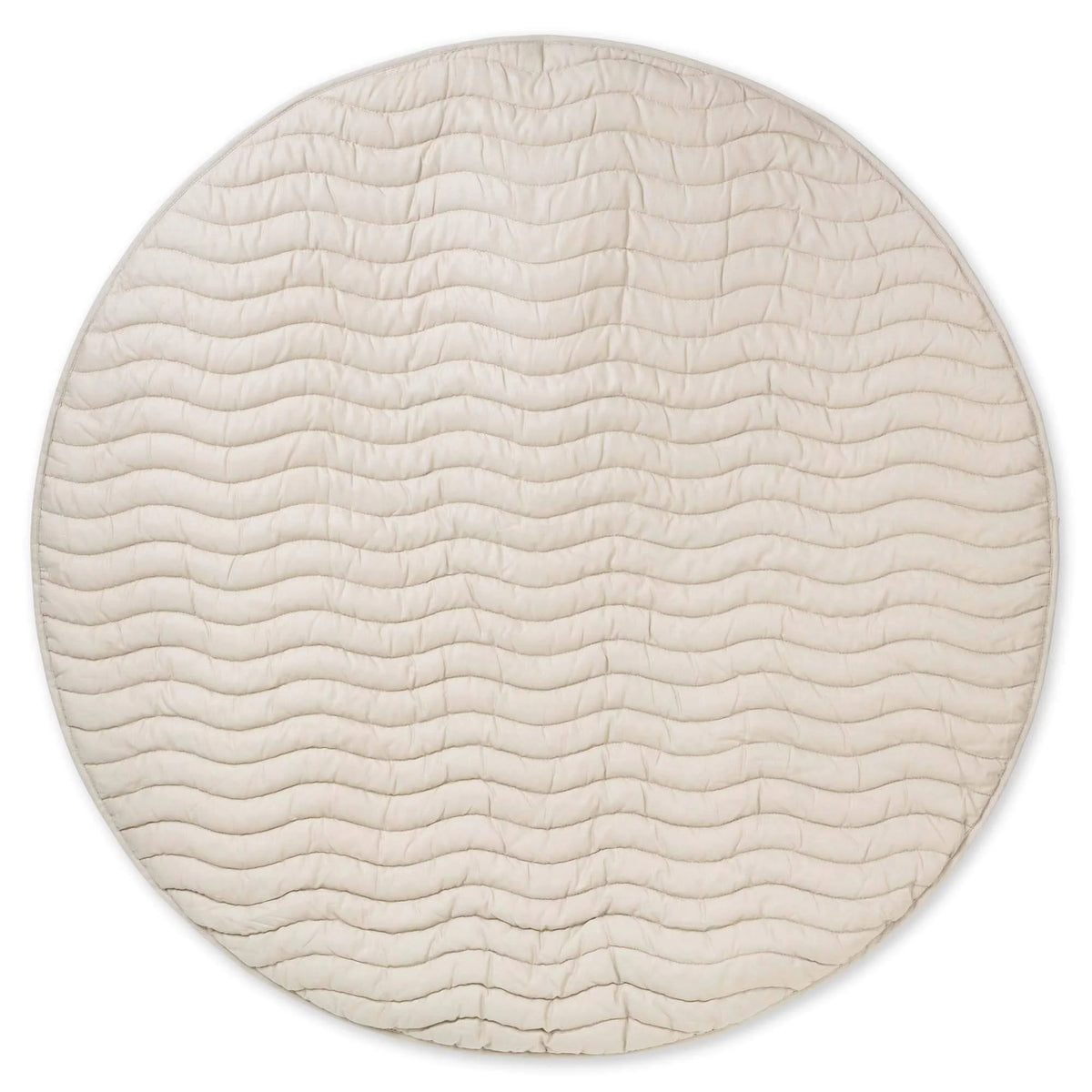 Round baby play mat in a soft, luxurious linen blend, featuring wave quilting - wheat colour