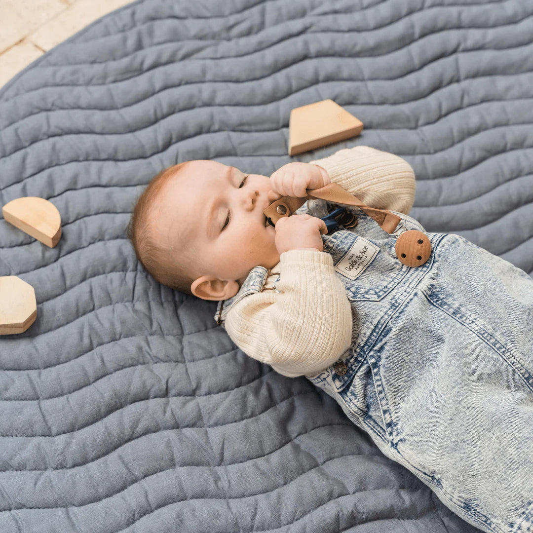 Linen Baby Play Mat in French blue | Waterproof & Washable - Lulu Babe
