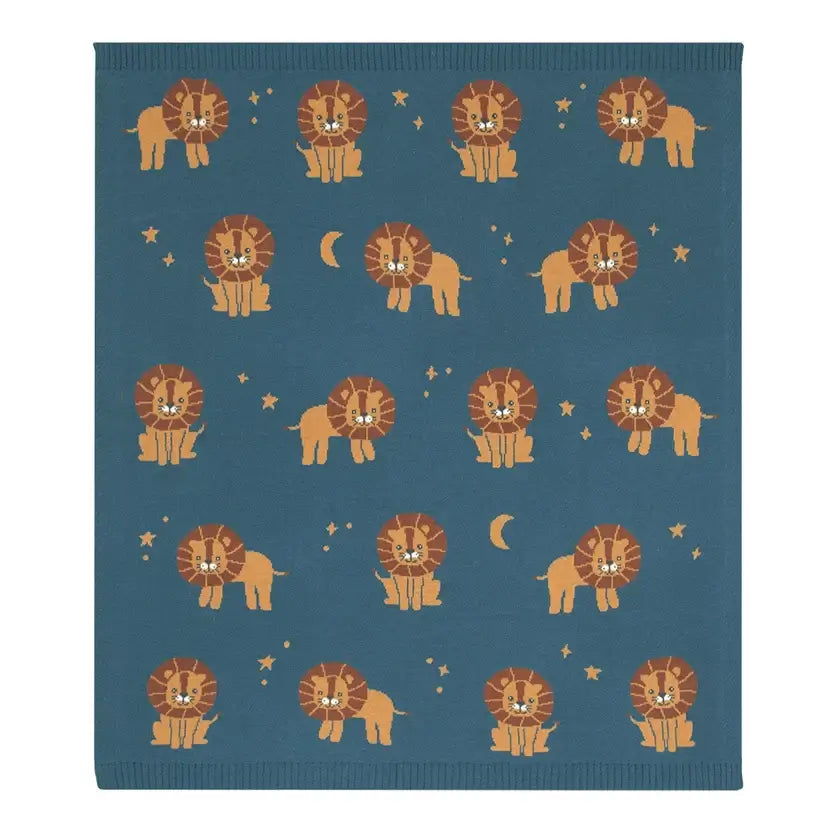Lion Knit Baby Blanket – 100% Cotton, Perfect for Pram or Bassinet