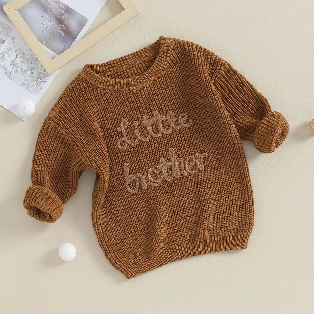 Little Brother Knit Jumper in brown | Baby Brother Knit (0-3 Years) - Lulu Babe