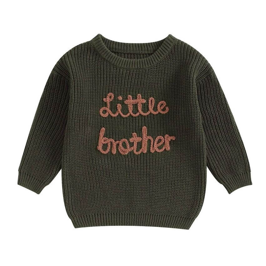 Little Brother Knit Jumper for baby brothers, in dark green - Lulu Babe