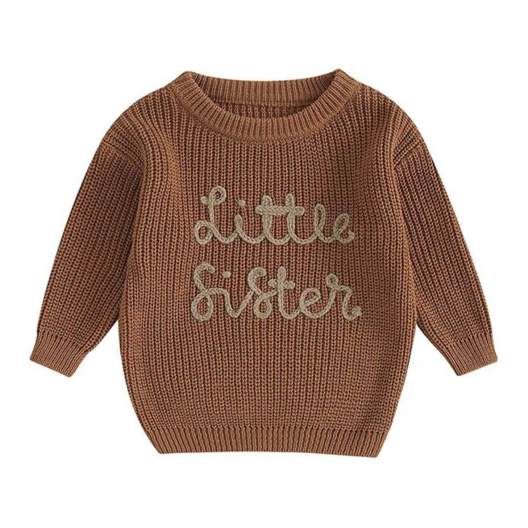 Little Siste Jumper for baby girls 0-18 months in brown knit