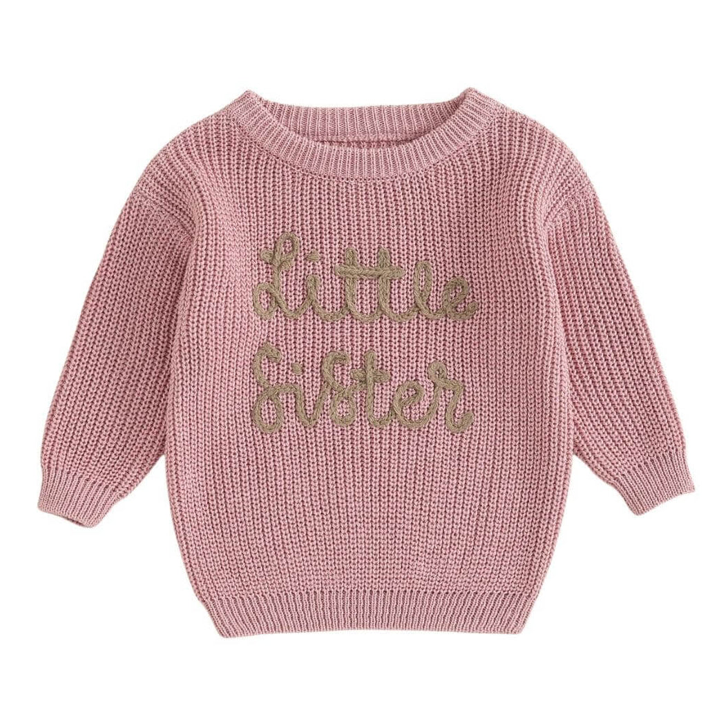 Little sister jumper for baby girls 0-18 months in rose pink knit