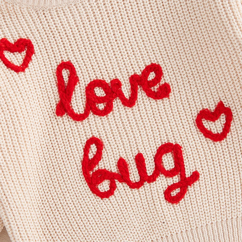 Love Bug baby knit jumper - closeup of embroidery