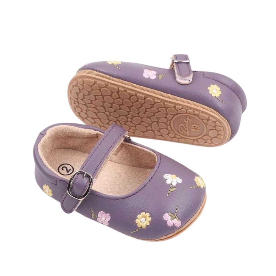 Maeve Flower Baby Shoes | Vegan Leather with Floral Embroidery - Lulu Babe