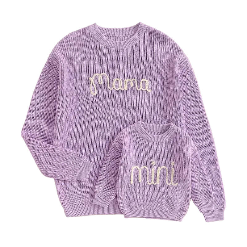 Matching mama and mini knit jumpers - for mum and baby or child - in purple