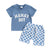Blue Mama's Boy set with t-shirt and checkered shorts