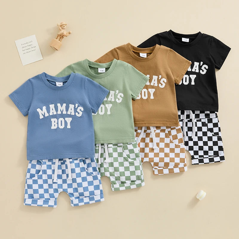 Mama's Boy checkered baby boy outfits