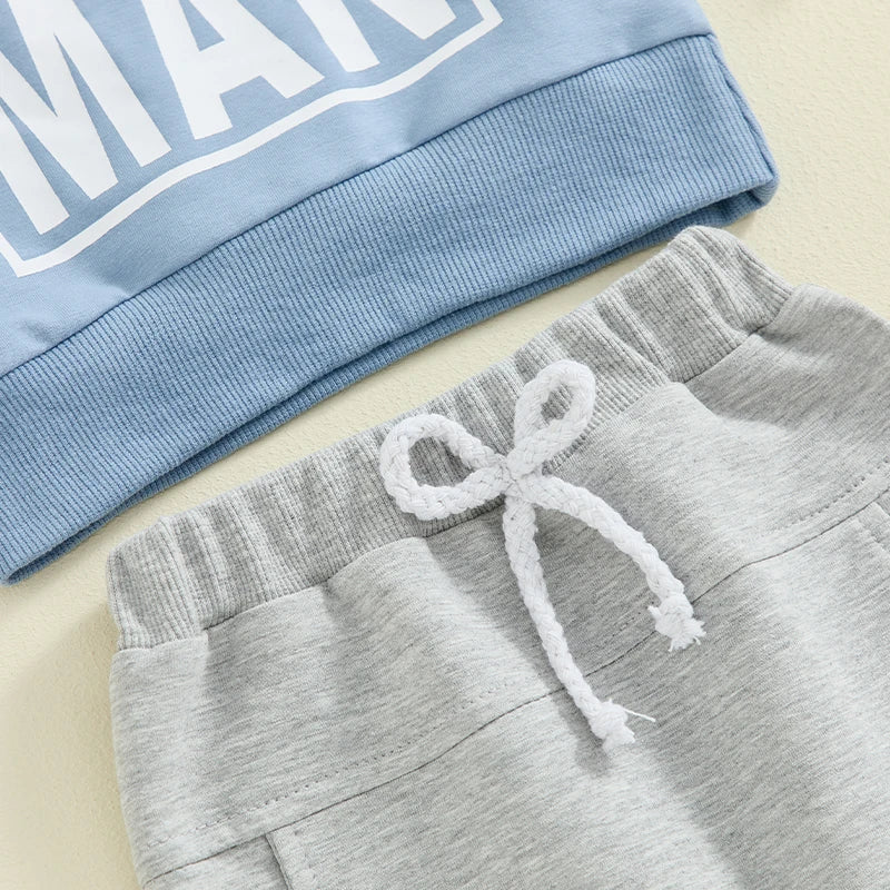 Close-up of Mama's Little Man Set in blue