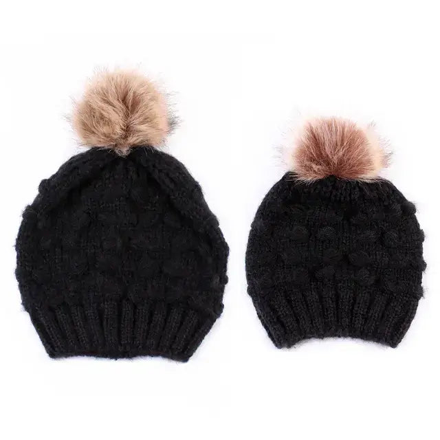 Matching Mum & Baby Beanie Set | Knit Beanies with Oversized Pom Pom - Lulu Babe