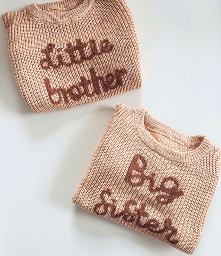 Matching Little Brother & Big Sister jumpers in beige - Lulu Babe