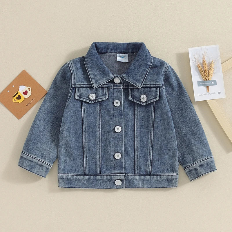 Matching sibling denim jackets - front view