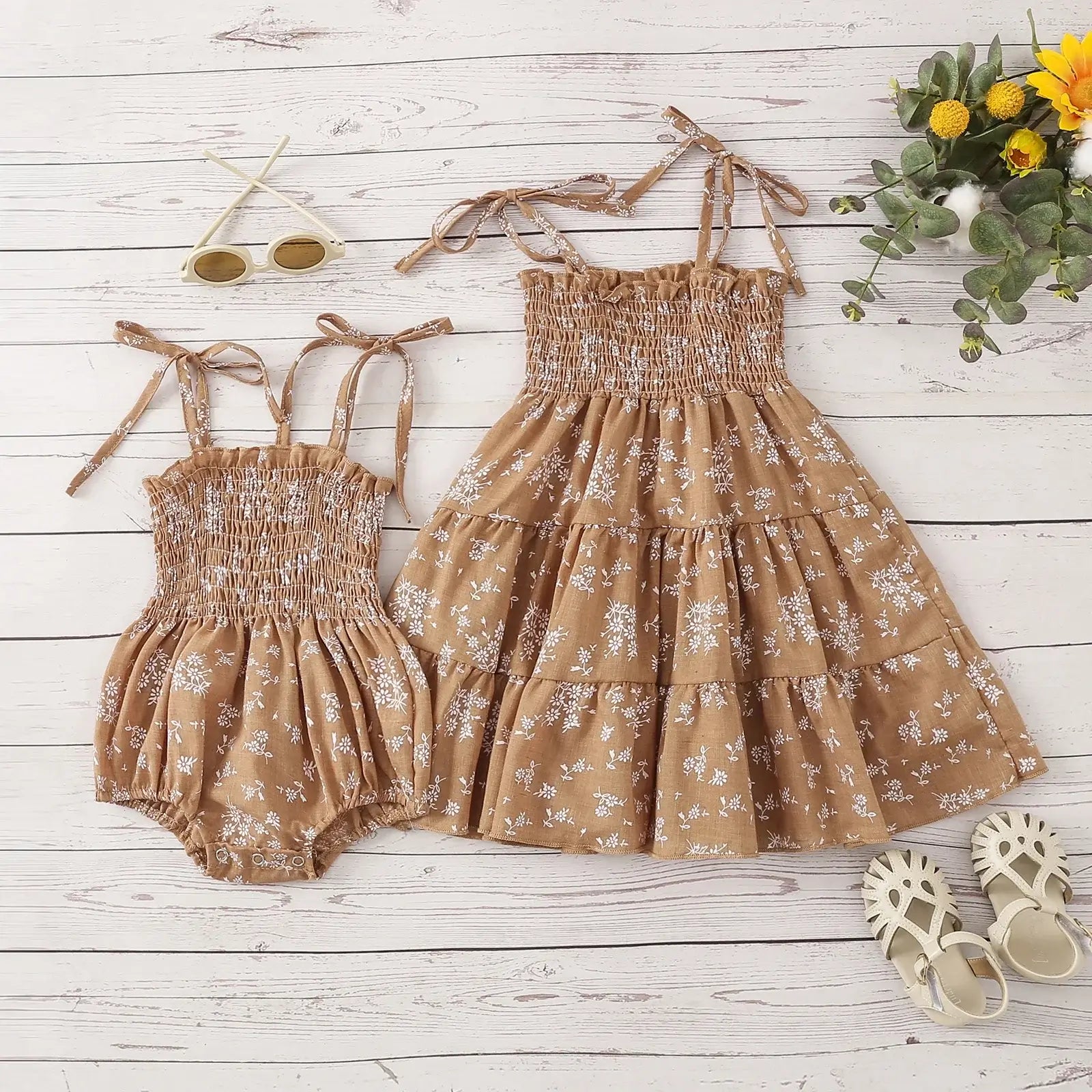 Catherine Sleeveless Floral Baby Romper | Matching Sister Dress - Lulu Babe