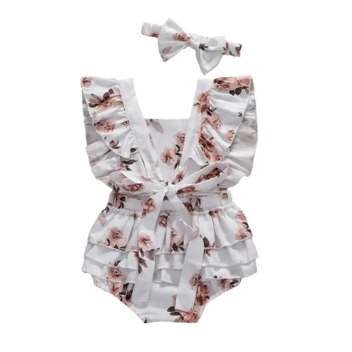 Matilda Floral Romper in white - rear view