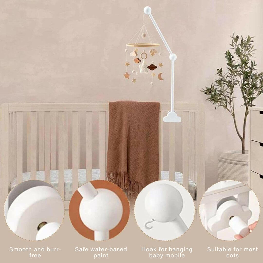 Baby Cot Mobile Arm - White Cloud | Safe & Sturdy Wood