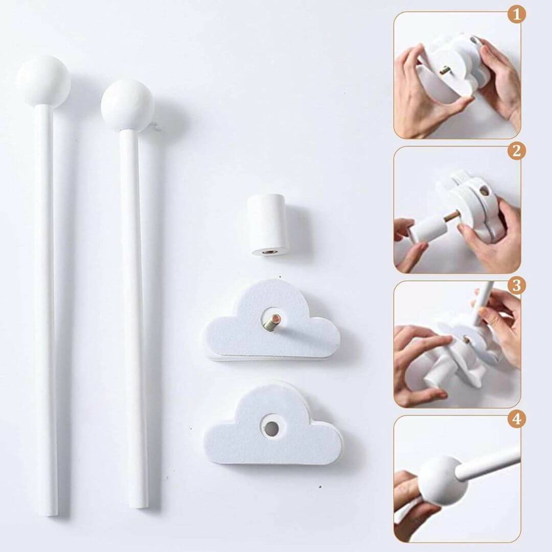 Baby Cot Mobile Arm - White Cloud | Safe & Sturdy Wood