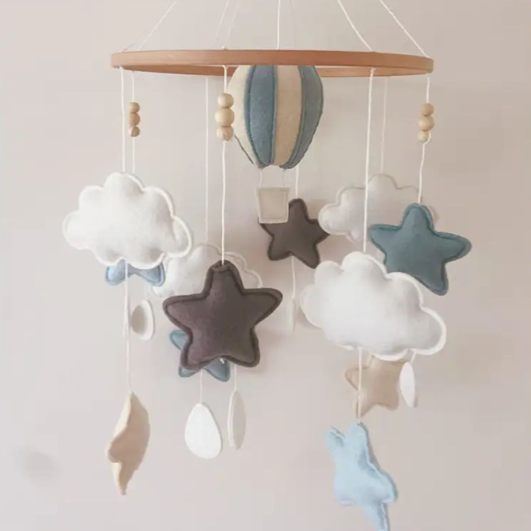Hot Air Balloon Baby Cot Mobile - with stars and clouds