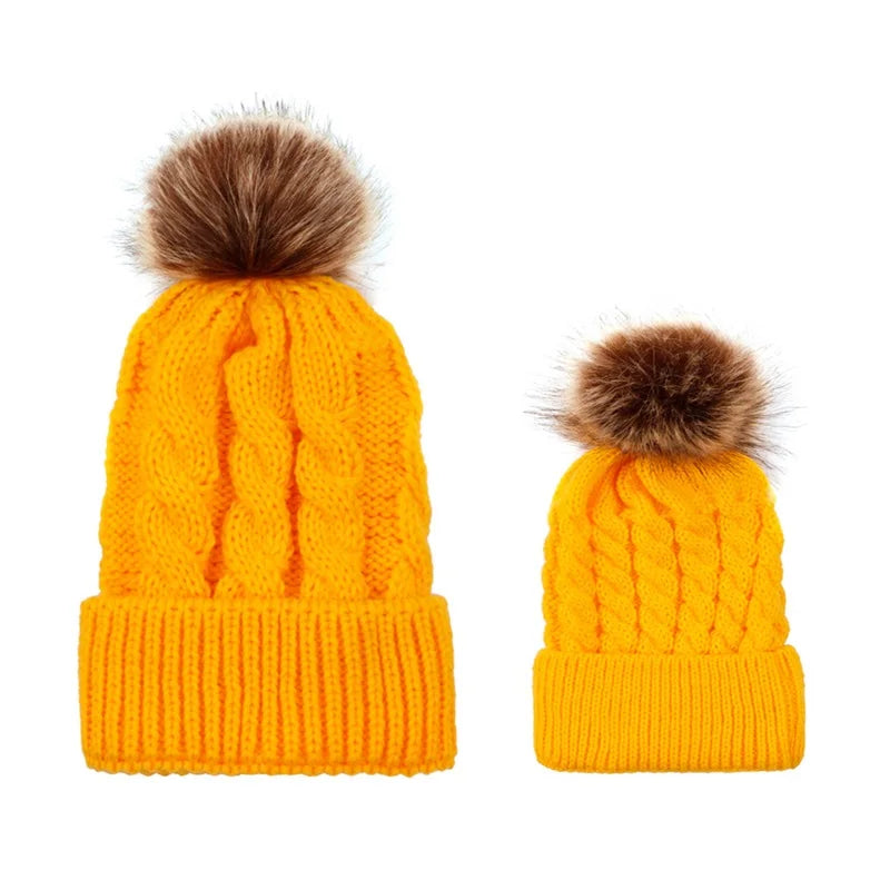 Matching mum and baby beanies - yellow
