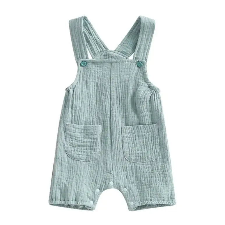 Cotton muslin baby romper for boys & girls in sage green - Lulu Babe