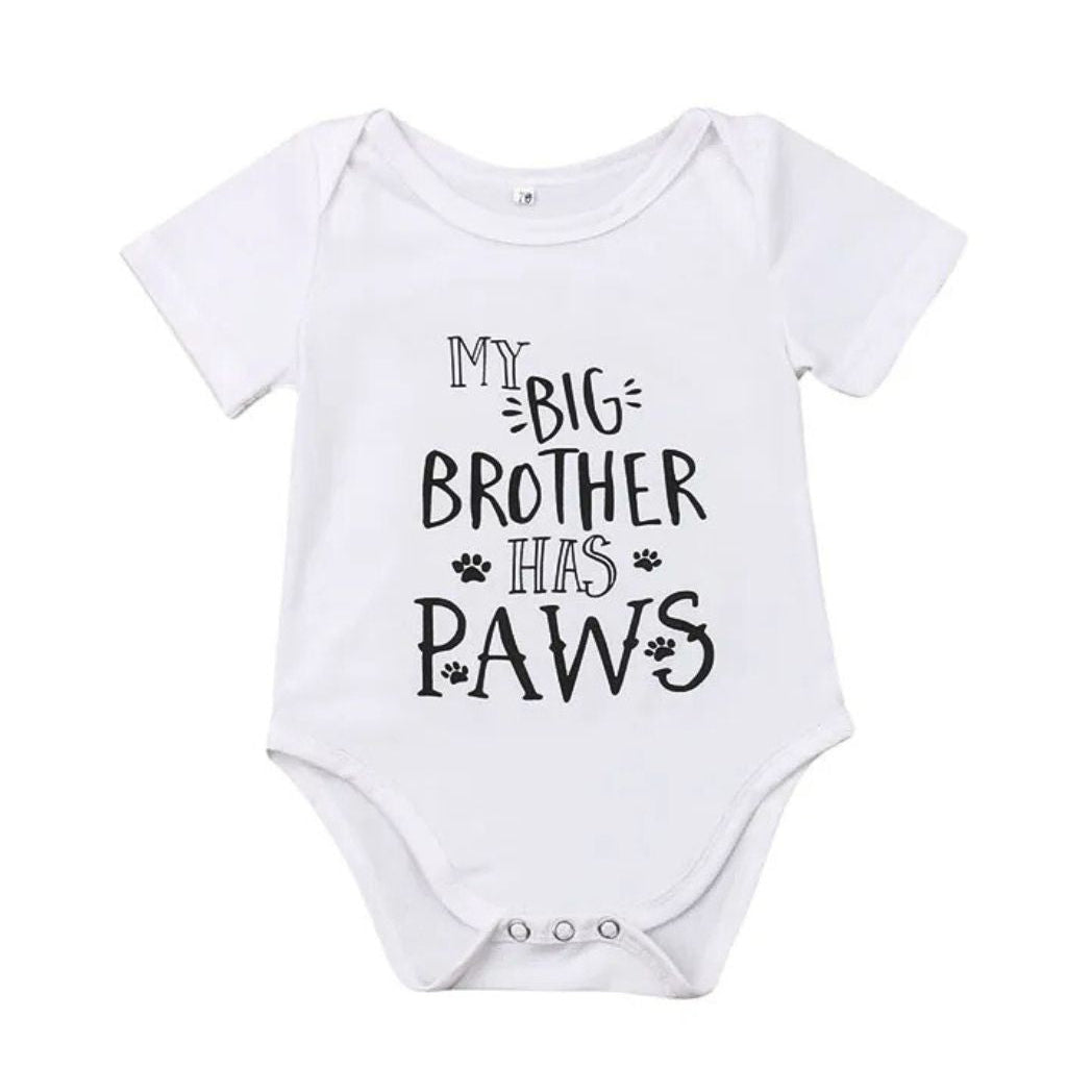 My Big Brother Has Paws baby romper for dog-loving families