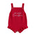 Red frill baby romper with 'My First Christmas' text