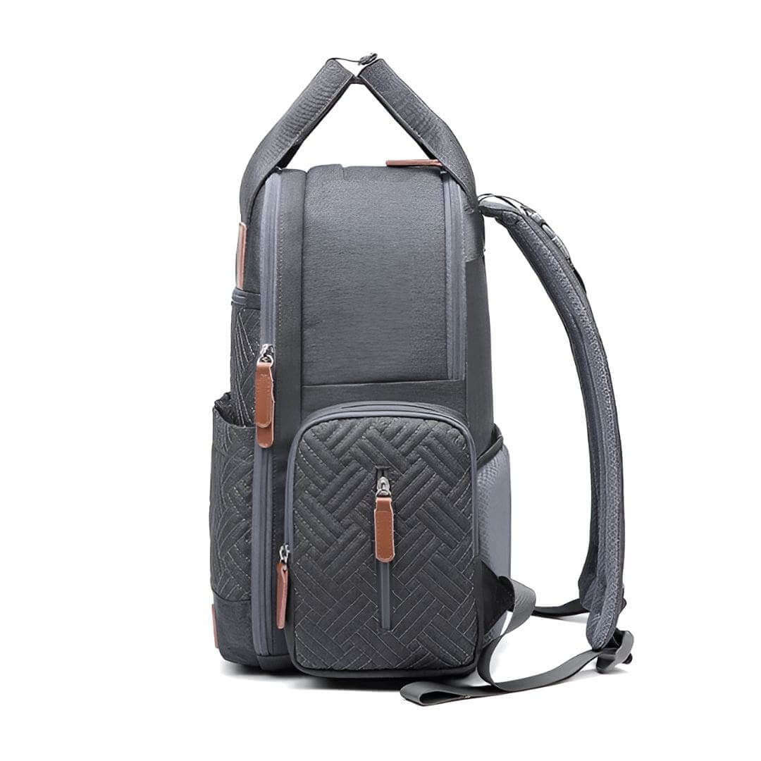 Side view of urban nappy backpack in charcoal