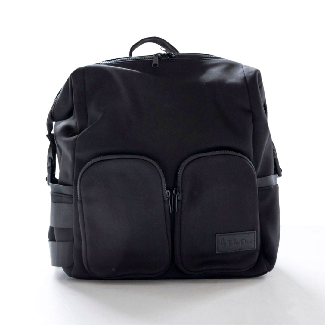 Luxe neoprene nappy backpack in black - waterproof, lightweight and spacious