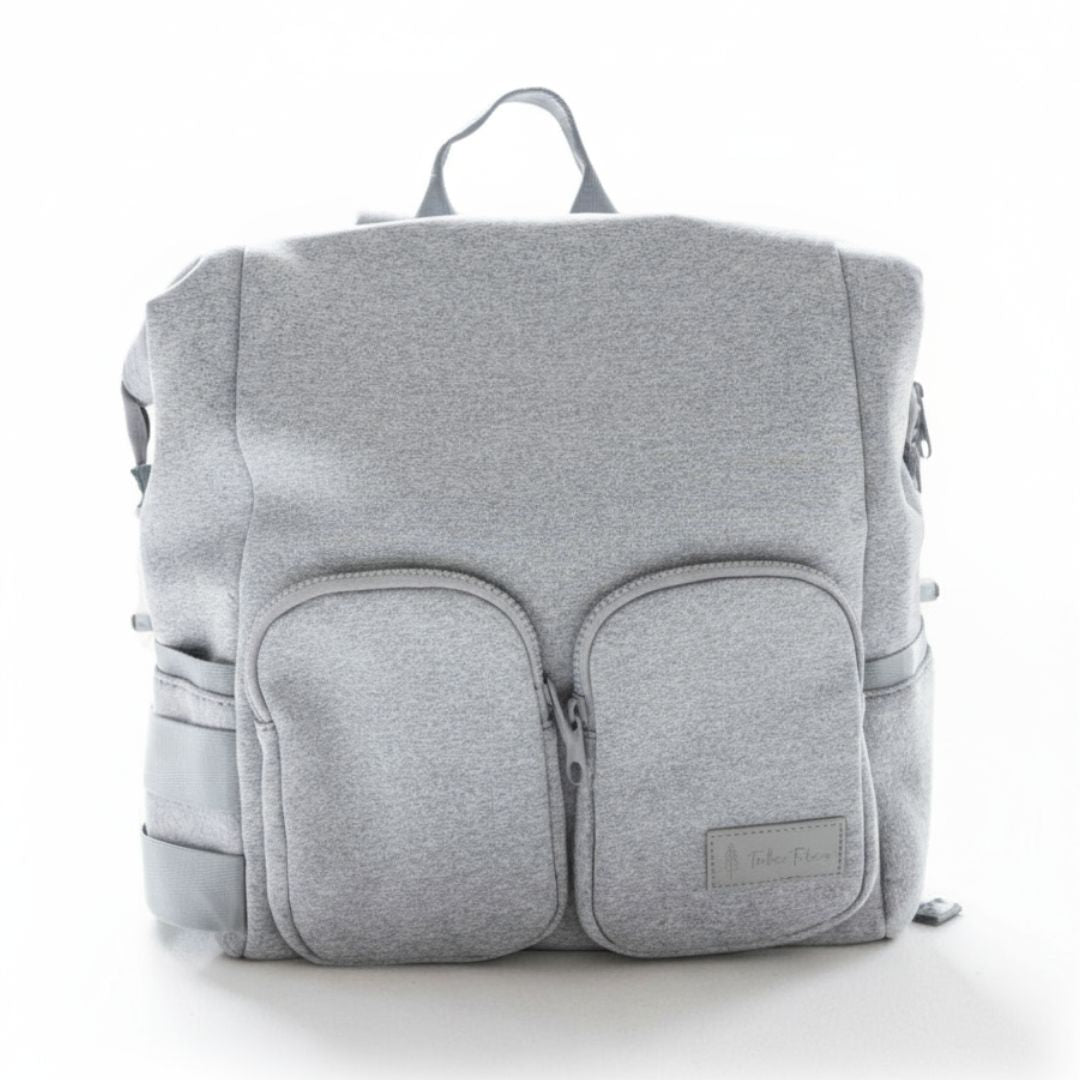 Luxe neoprene nappy backpack in grey - waterproof, lightweight and spacious