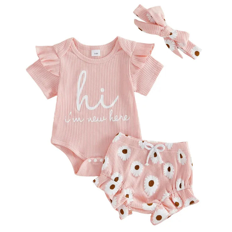 Hi I'm New Here baby girl outfit - pink