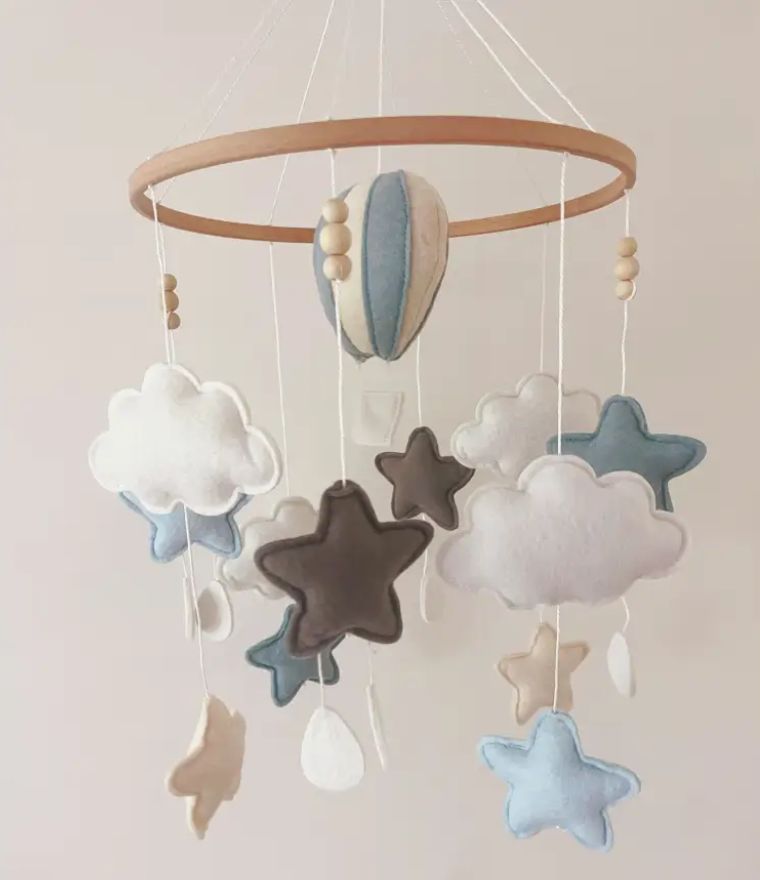Hot Air Balloon Baby Cot Mobile - with stars and clouds