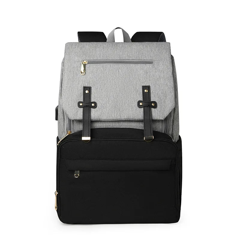 Grey and black nappy backpack - unisex and stylish, from Lulu Babe