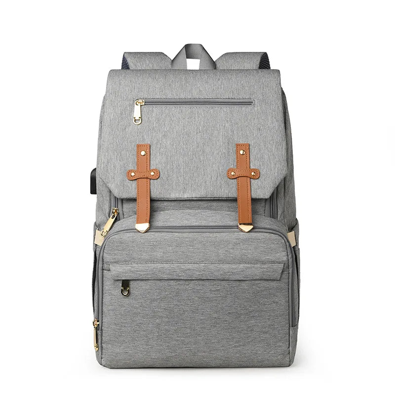 Grey nappy backpack with tan vegan leather accents - Lulu Babe