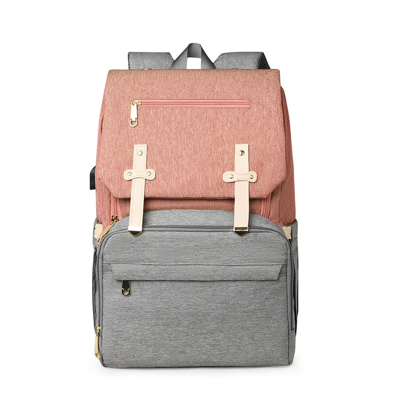 Pink and grey nappy backpack, stylish and spacious - Lulu Babe