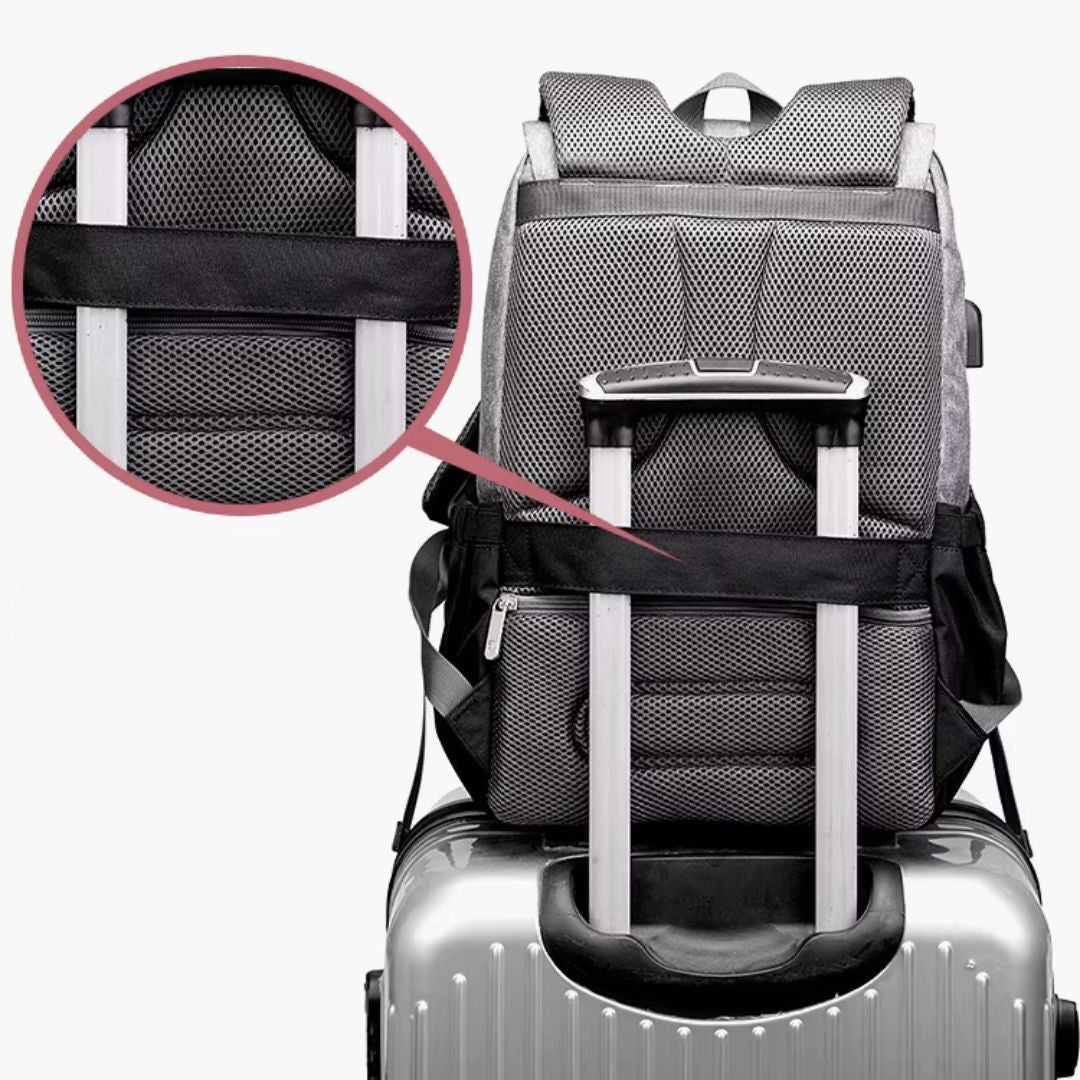 Oslo Nappy Backpack travel straps designed for easy attachment to suitcase handles