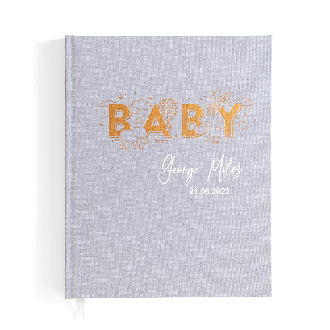 Baby Memory Book Grey | Personalised Baby Keepsake Journal for Milestones