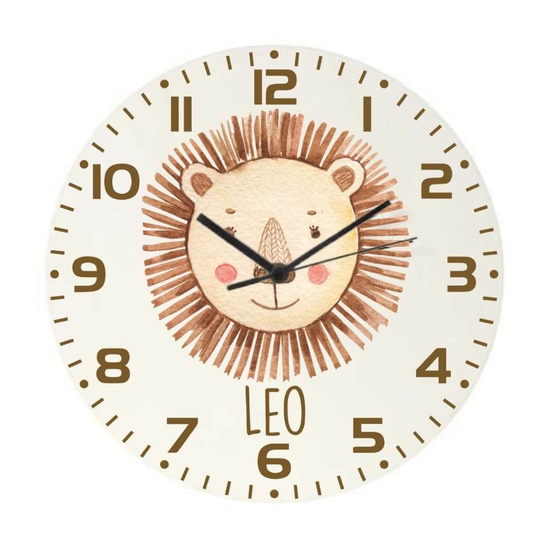 Personalised Kids Clock | Lion, Rainbow or Hot Air Balloon - Timber Tinkers