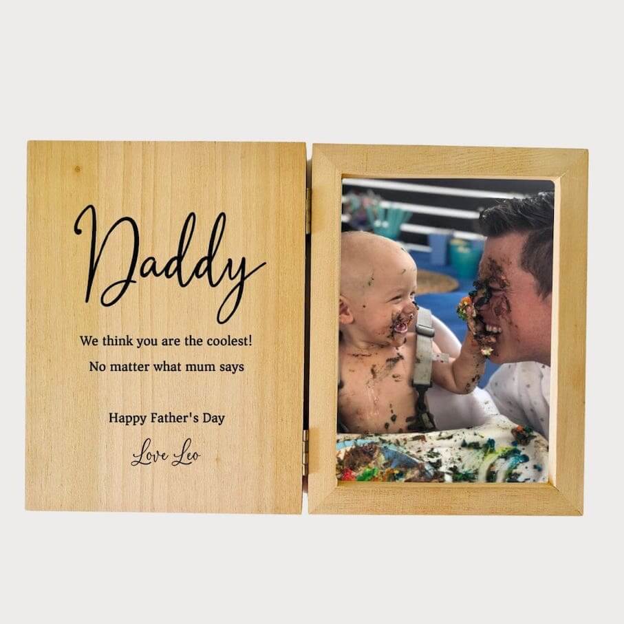Personalised Fathers Day Photo Frame | Hinged Solid Wood Frame