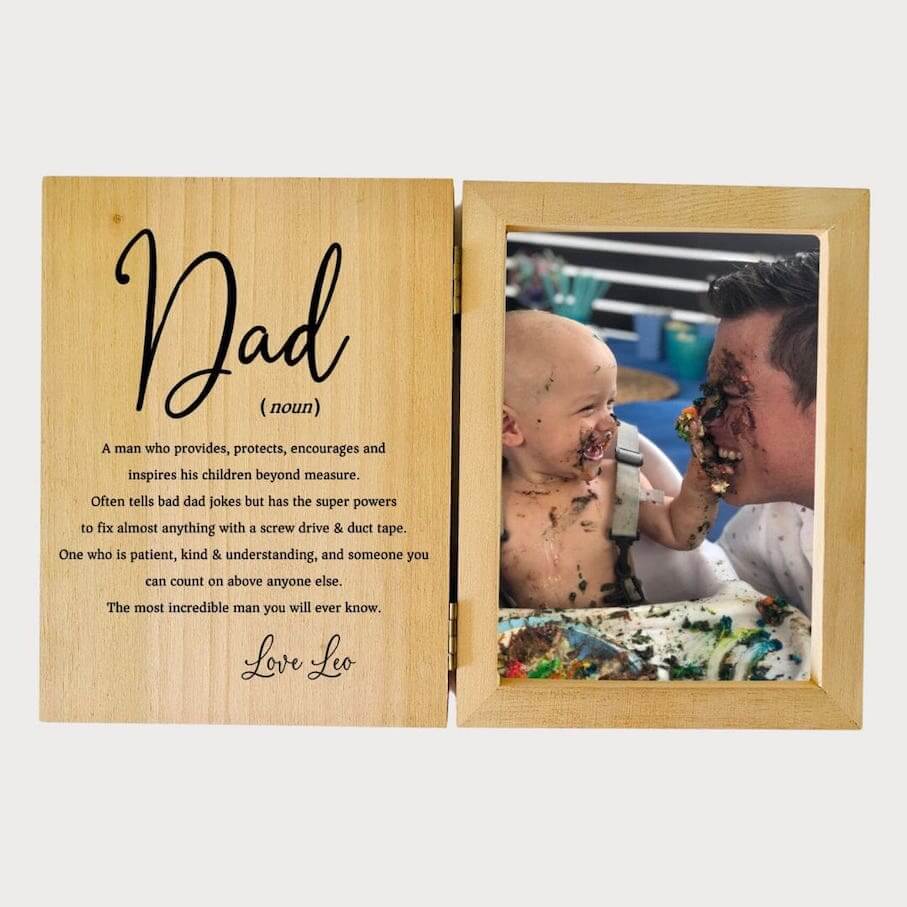 Personalised Fathers Day Photo Frame | Hinged Solid Wood Frame