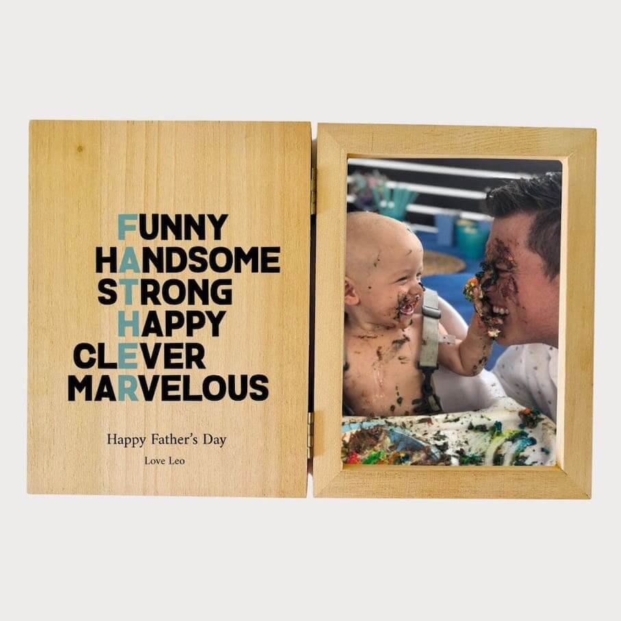 Personalised Fathers Day Photo Frame | Hinged Solid Wood Frame