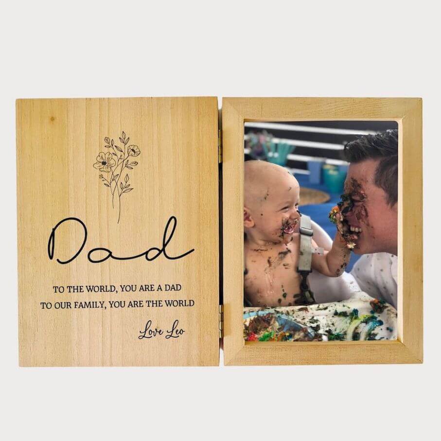 Personalised Fathers Day Photo Frame Hinged Solid Wood Frame