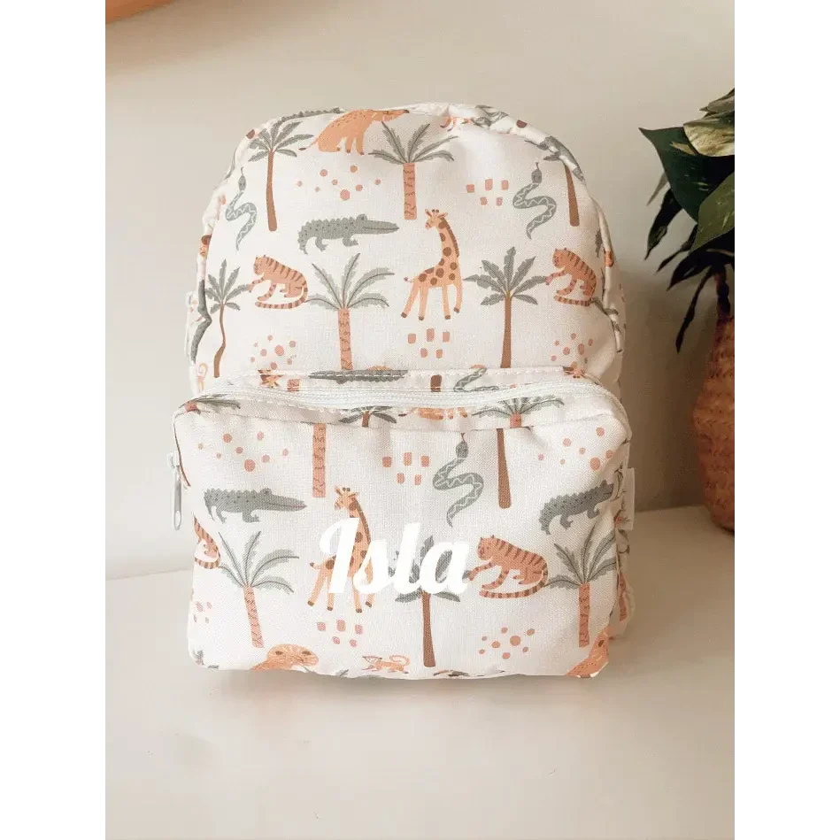 Personalised toddler backpack with safari print