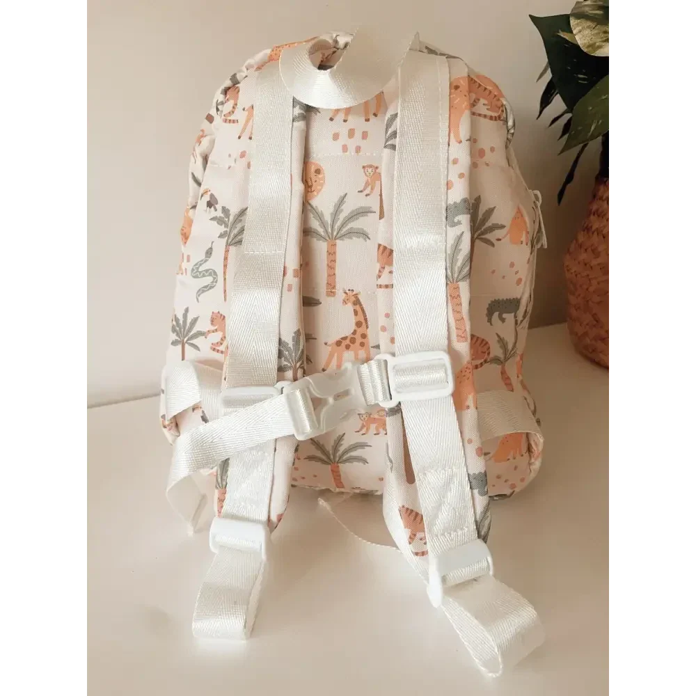 Back of personalised kids backpack - safari print - showing comfortable padded straps