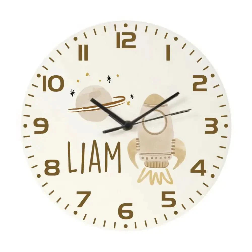 Personalised kids wall clock with space design