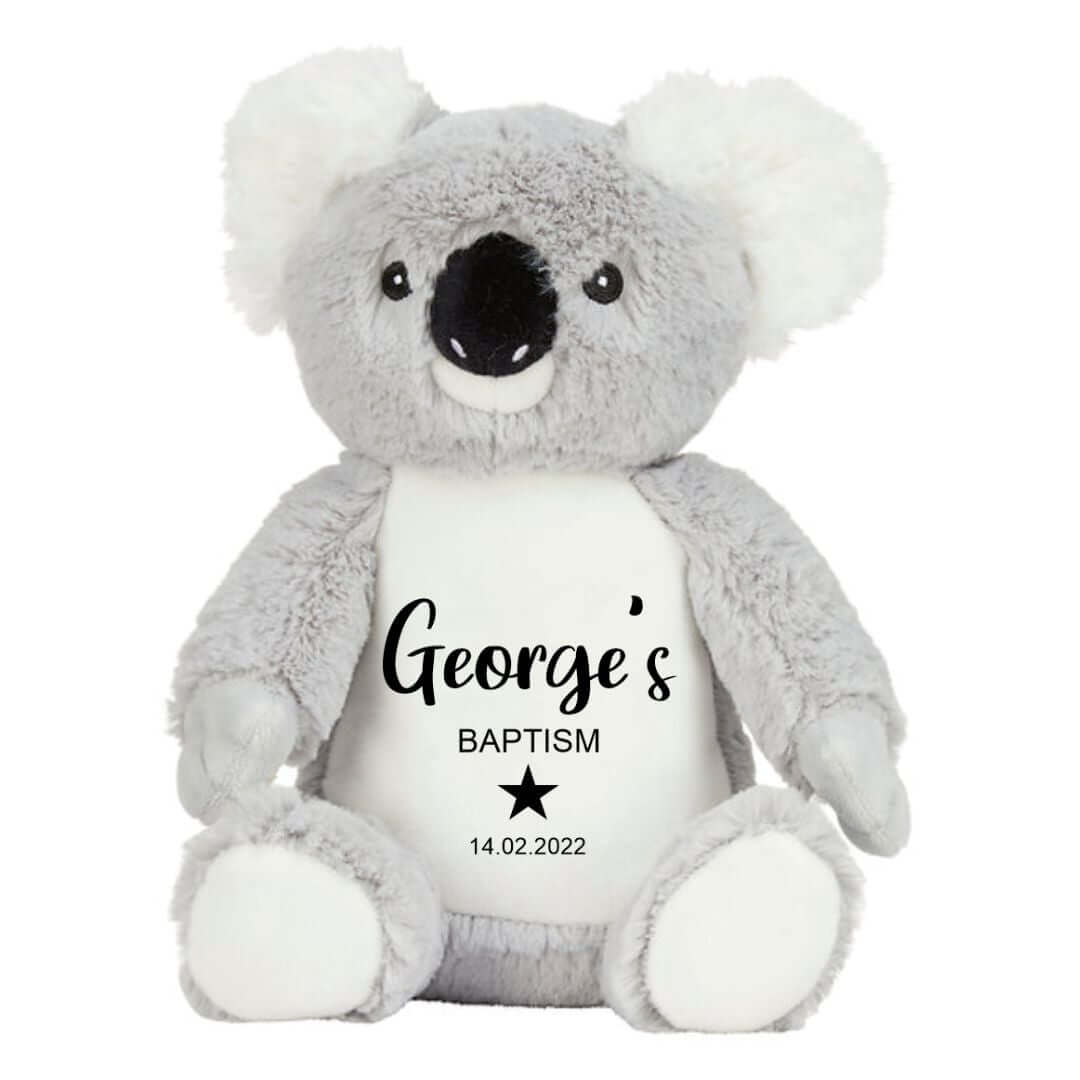 Personalised Koala Plush Toy for baptism - with star, baby's name & date