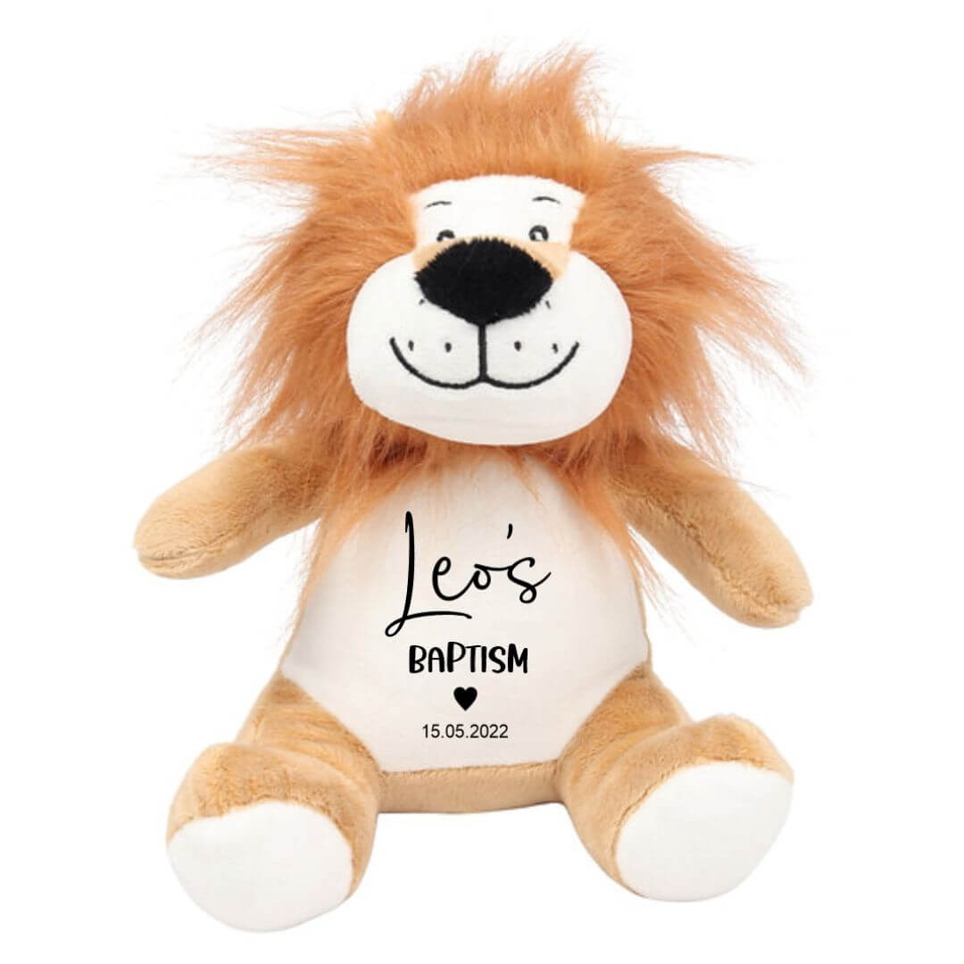 Personalised Lion Plush with heart - baptism or christening gift