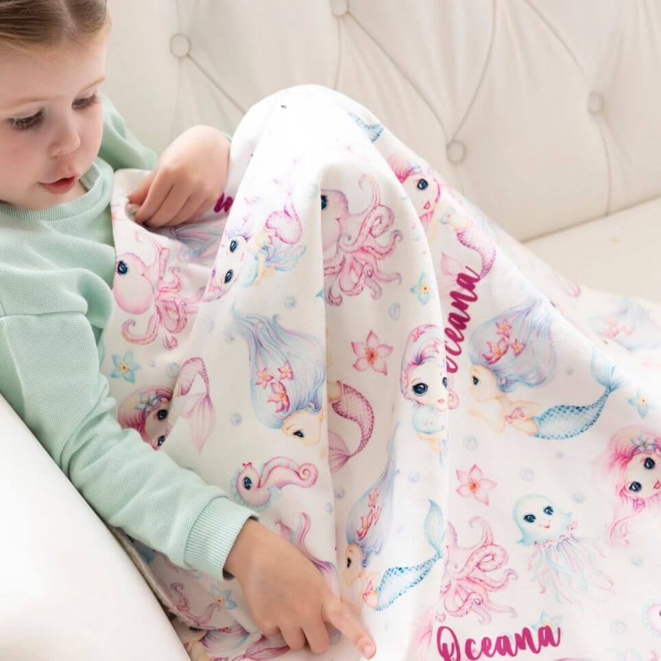 Personalised Mermaid Blanket | Custom Cuddly Girls Blanket - Timber Tinkers