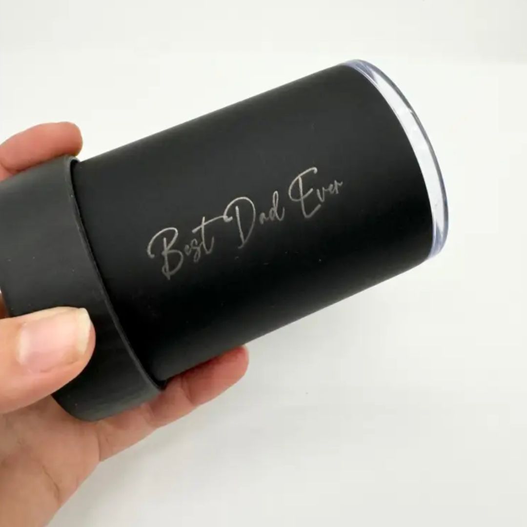 Personalised stainless steel stubby holder with 'Best Dad Ever' engraving