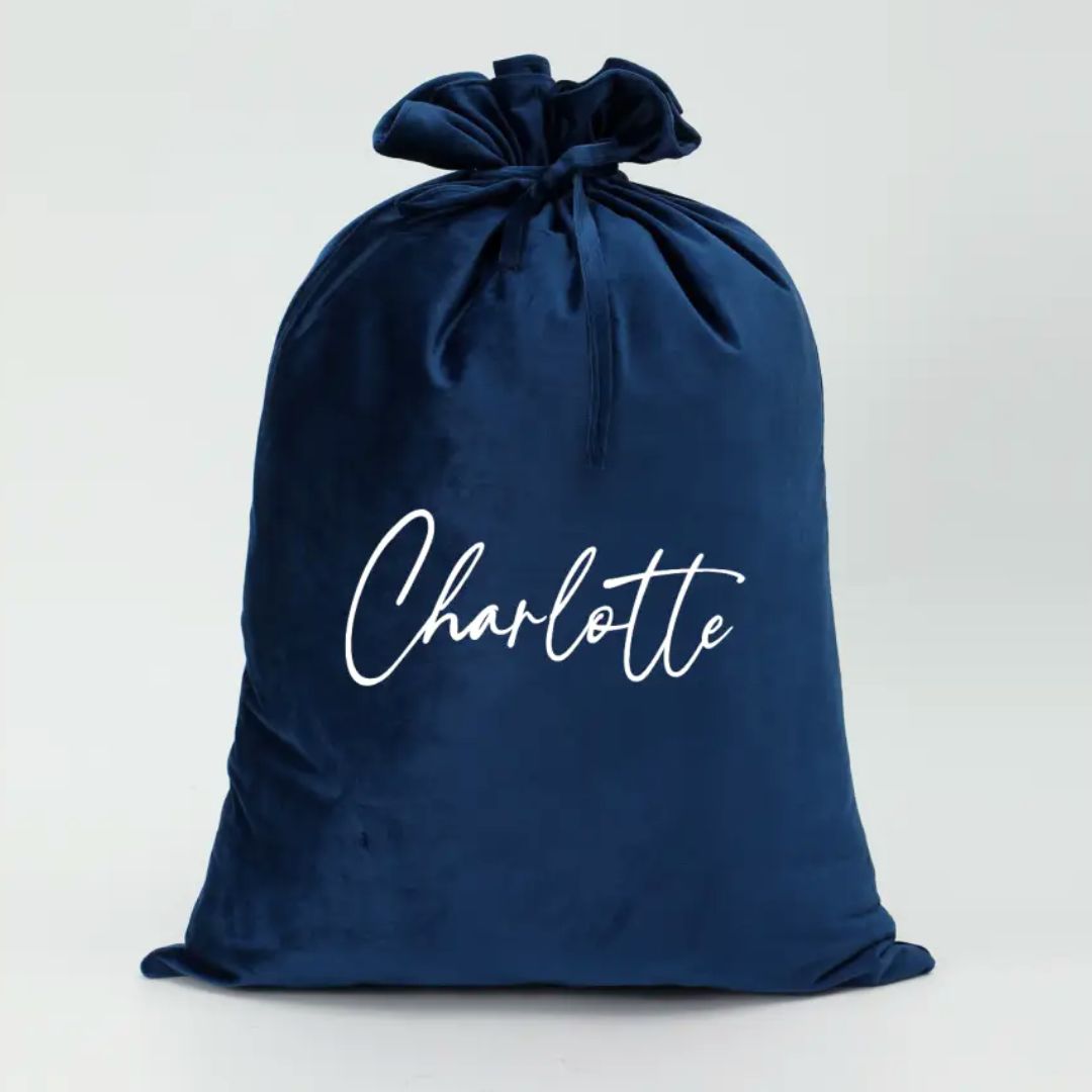 Personalised Santa Sack Navy | Velvet Kids Christmas Sack - Lulu Babe