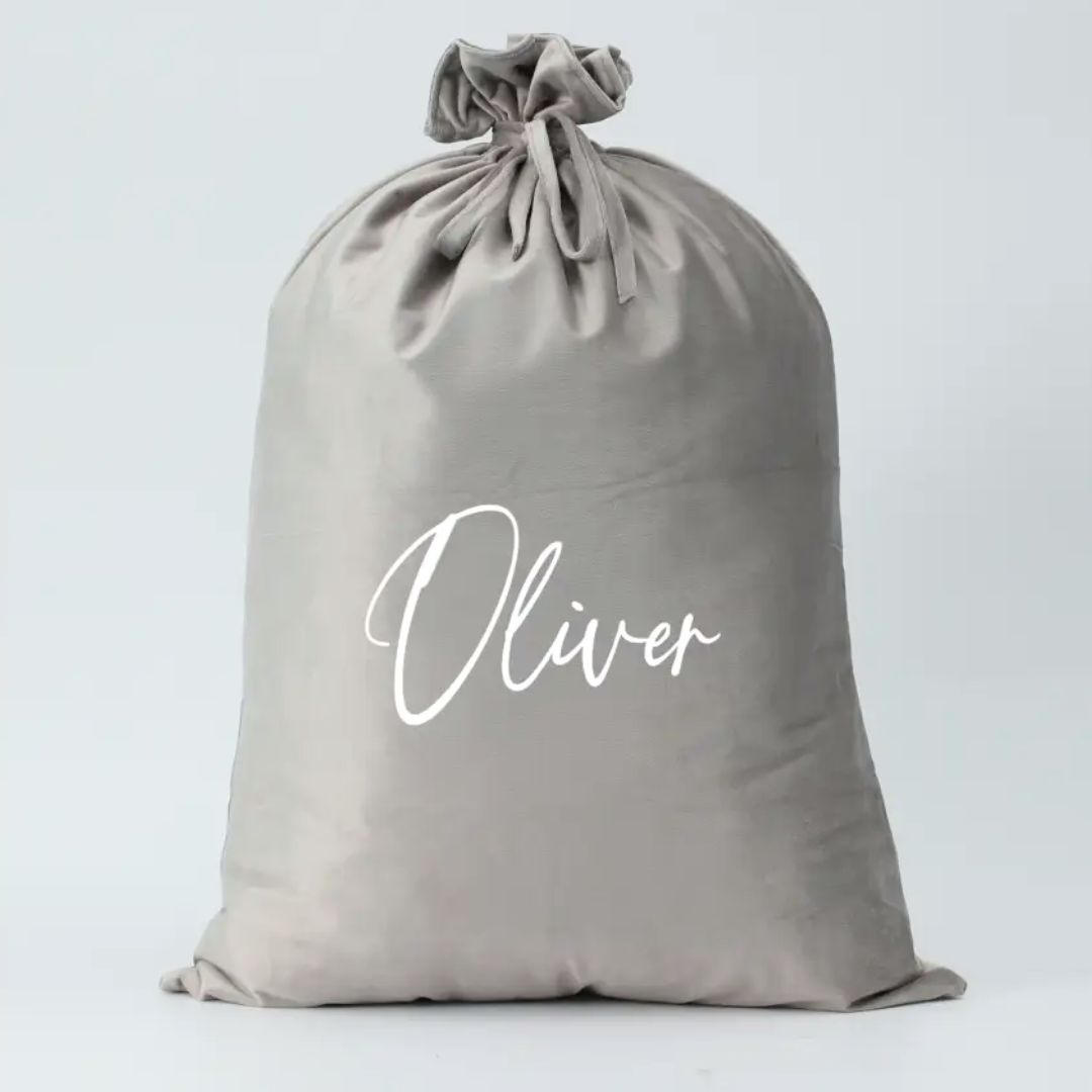 Personalised Santa Sack Silver | Velvet Kids Christmas Sack - Lulu Babe